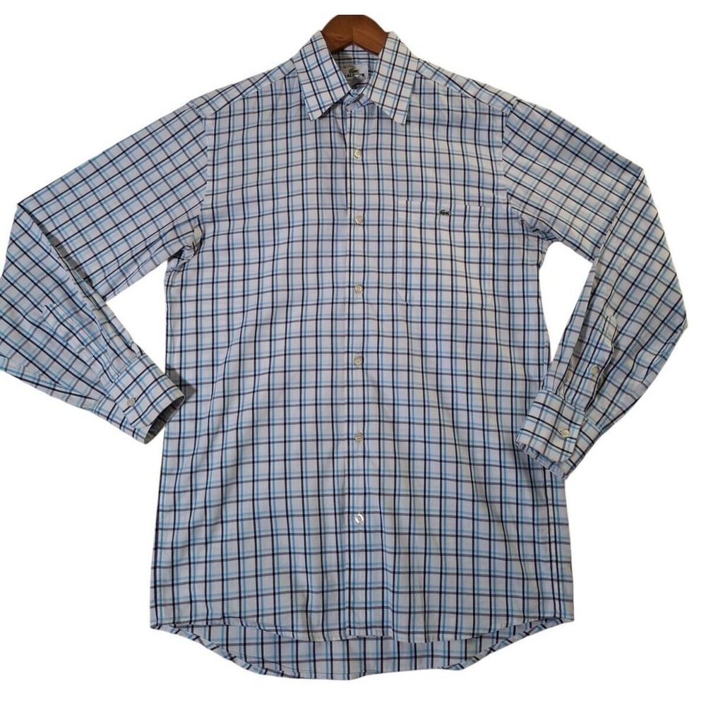 Lacoste Men's‎ Long Sleeve Check Plaid Button Up Dress Shirt Size 38